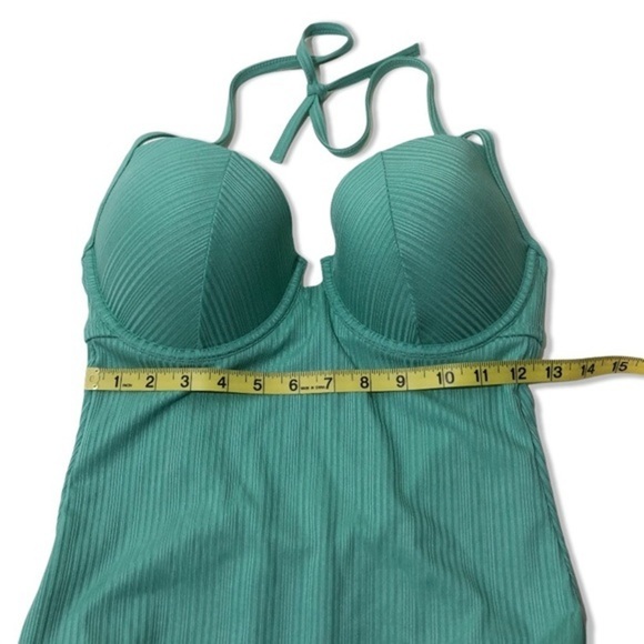 NWOT Aqua Turquoise Blue Green Ribbed Push Up Cups Swimsuit One Piece New - Picture 5 of 9